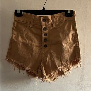 Tan Frayed Hem Women Shorts